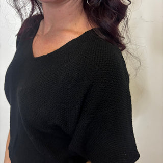 Black Short Sleeve V-Neck Dolman