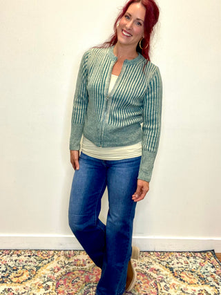 Teal Two Tone Zip UP Sweater