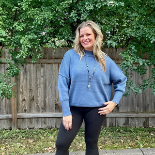 Dusty Blue Oversized Sweater with Side Slit