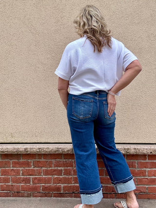 Risen Mid Rise Straight Leg Cuffed Jeans