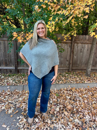 Gray Knitted Shall with Gold Buttons