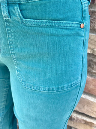 Judy Blue Mid Rise Teal Mr Utility Wide Leg Jean