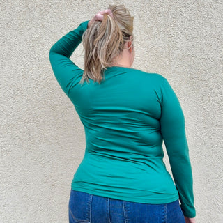 Hunter Green Basic Round Neck Long Sleeve