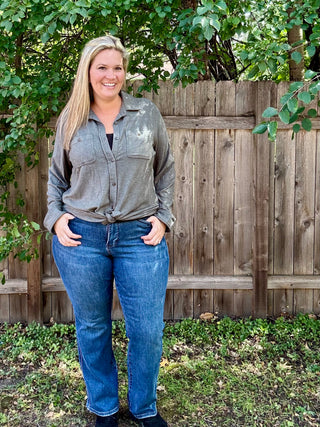 Olive Stretch Solid Button Up