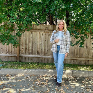 Grey and Black Plaid Button Up