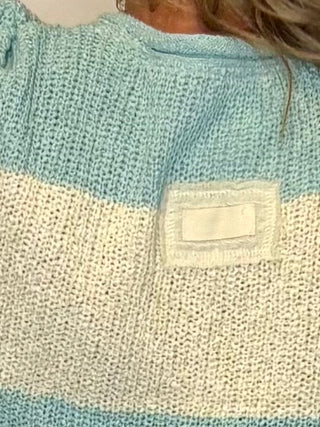 Split Neck Sleeveless Stripe Sweater