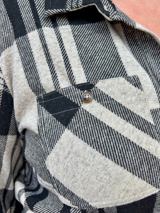 Tan & Black Stretch Plaid Button Up