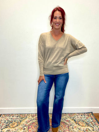 Heather Mocha V-Neck Wool Blend Sweater