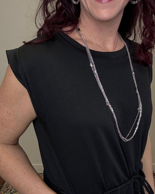 Black Drawstring Waist Terry Dress