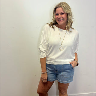 Ivory Ribbed 3/4 Sleeve Dolman Top
