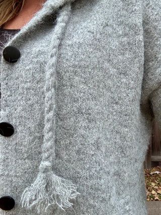 Button-Up Hooded Fuzzy Knit Cardigan