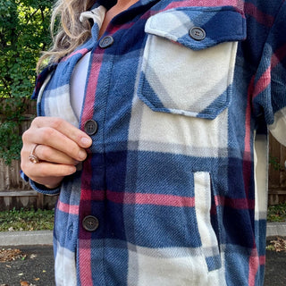 Navy Oversized Plaid Shacket
