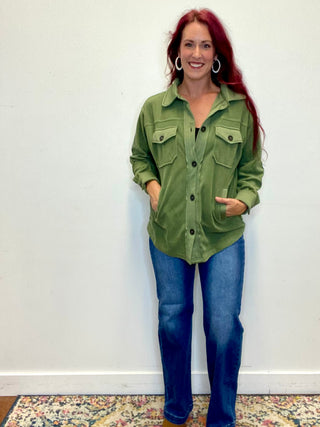 Olive Oversized Fleece Shacket