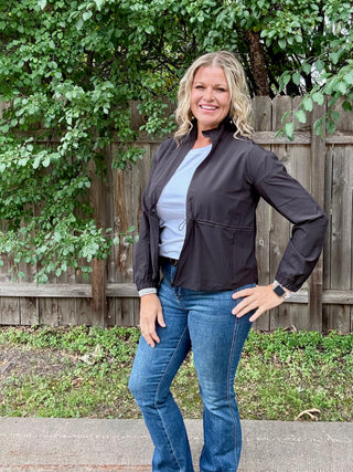 Black Athletic Stride-flex Curve Cinch Peplum Jacket