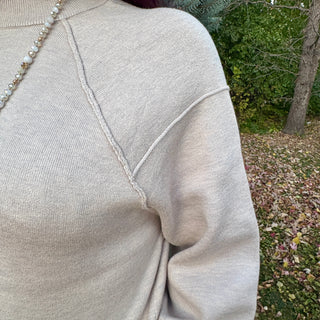 Beige Mock Neck Exposed Seam Sweater