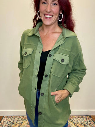 Olive Oversized Fleece Shacket