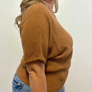 Camel Short Sleeve V-Neck Dolman