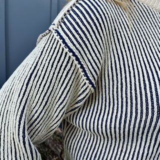 Navy Two Tone Crew Neck Sweater