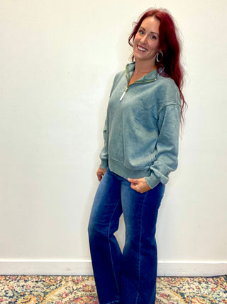 Ash Jade Acid Wash Fleece Half Zip Sweatshirt