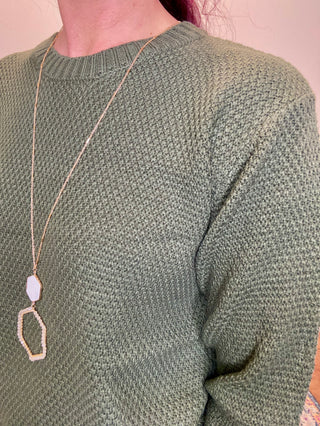 Dark Olive Round Neck Knit Sweater