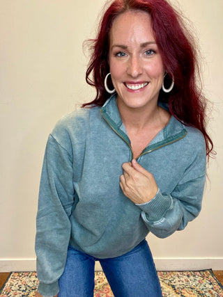 Ash Jade Acid Wash Fleece Half Zip Sweatshirt