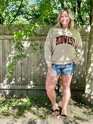 Tan "Midwest" Fleece Sweatshirt