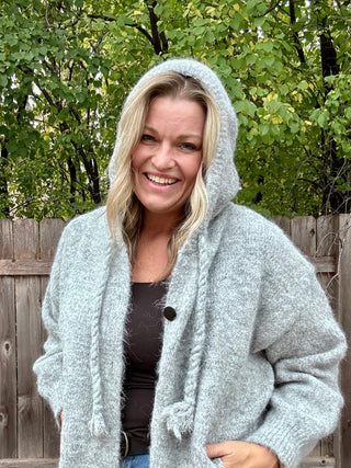 Button-Up Hooded Fuzzy Knit Cardigan