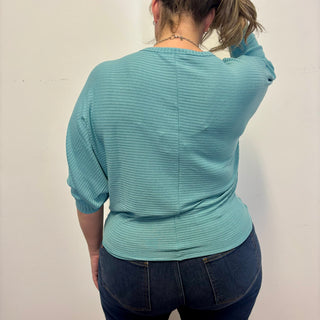 Dusty Teal Ribbed 3/4 Sleeve Dolman Top