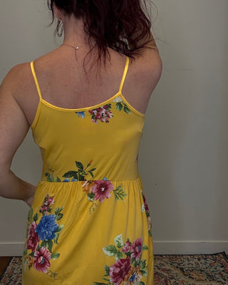 Yellow Flower Print Mini Tank Dress