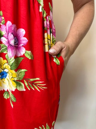 Red Flower Print Mini Tank Dress