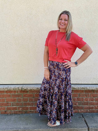 Navy Paisley Maxi Skirt