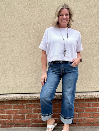 Risen Mid Rise Straight Leg Cuffed Jeans