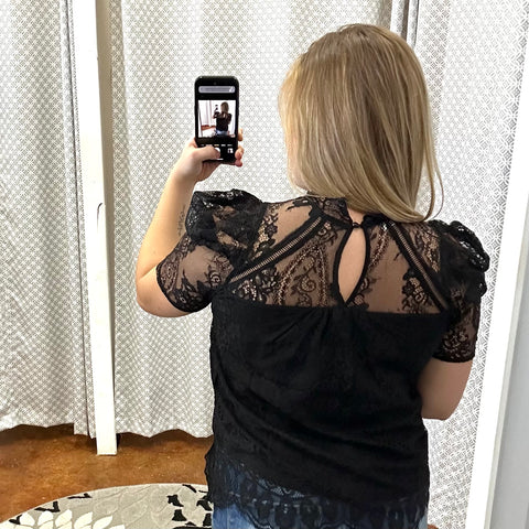 Black Lace Blouse with High Neckline