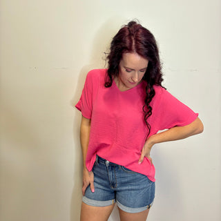 Fuchsia Woven Airflow Short Sleeve