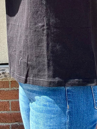 Black Round Neck Folded Sleeve Tee