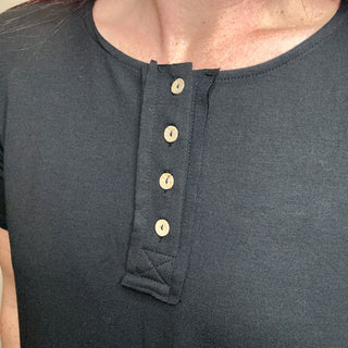 Black Short Sleeve Quarter Button Top