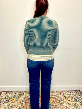 Teal Two Tone Zip UP Sweater