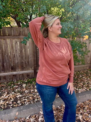 Rust French Terry Dyed Pullover with Pockets