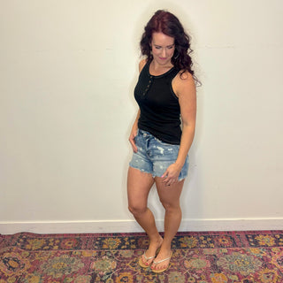 Ribbed Scoop Neck Henley Tank