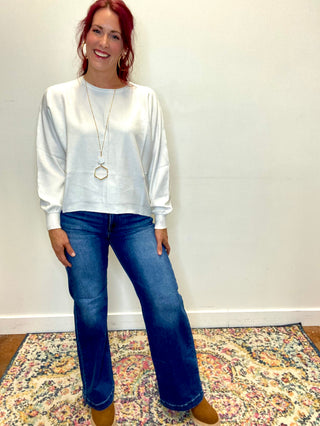 Ivory Front Seam Round-Neck Sweater