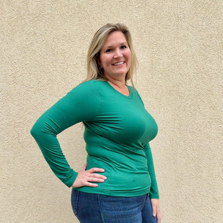 Hunter Green Basic Round Neck Long Sleeve