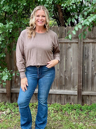 Olive Crescent Pima Cotton Open Back Long Sleeve Tee