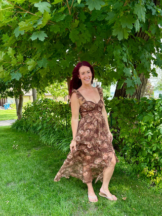 Floral Chiffon Ruffle Tiered Corset Midi Dress