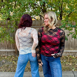 Black Lace Sheer Long Sleeve Top