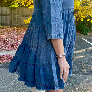 Chambray 3/4 Sleeve Button Up Dress