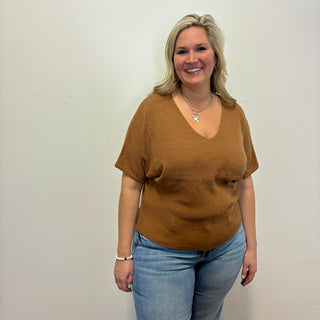 Camel Short Sleeve V-Neck Dolman