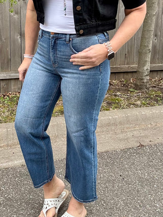 Risen Tummy Control Mid Rise Crop Wide Leg Jean