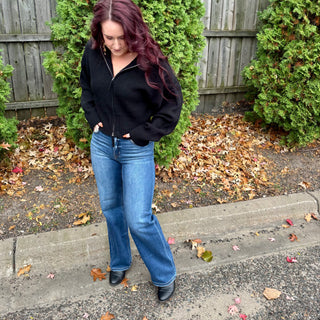 Black Collared Zip Up Sweater