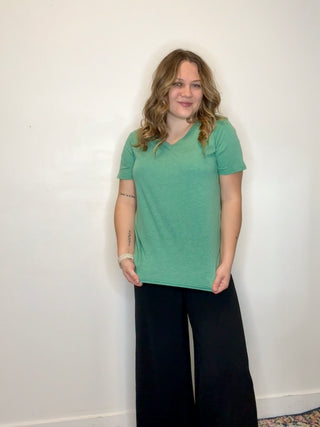 Heather Kelly Green Basic V-Neck Tee