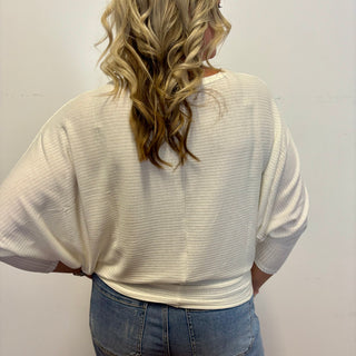 Ivory Ribbed 3/4 Sleeve Dolman Top